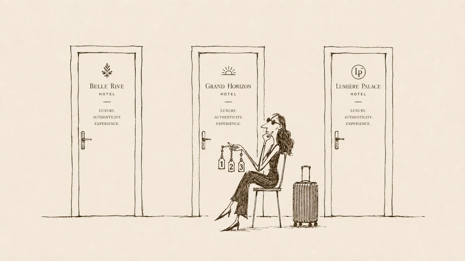 Three near-identical luxury hotel doors